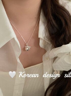 韩版2024款小众ins银饰品 S925纯银精巧蝴蝶结圆球项链叠戴锁骨链