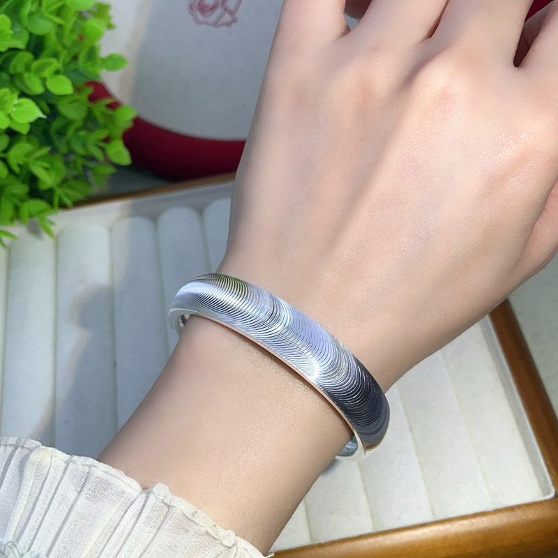 鑫葆康时尚轻奢99足银猫眼手镯素圈手环礼物送情人女朋友七夕手饰