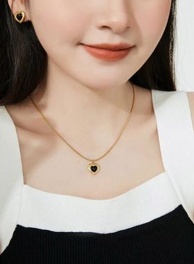 XBK复古黑糖项链夹心链玛瑙个性