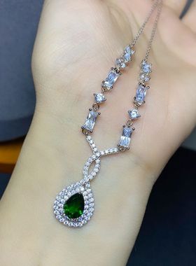 天然透辉石项链925银电镀白金色！主石尺寸6*8mm