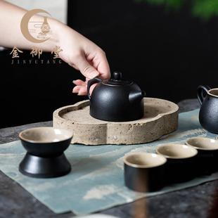 单品简约现代家用侧把茶壶提梁壶粗陶瓷泡茶配件 黑陶功夫茶具套装