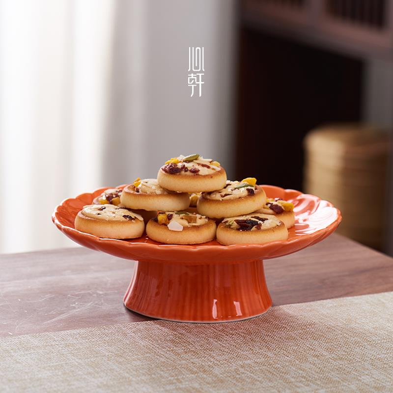 中式色釉茶点盘高脚水果盘禅意小碟子日式粗陶点心干果碗陶瓷托盘