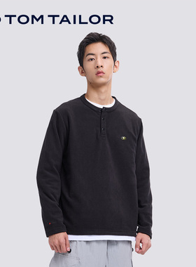 【加绒】TOM TAILOR秋季新款保暖长袖卫衣男户外徒步加厚抓绒衣服