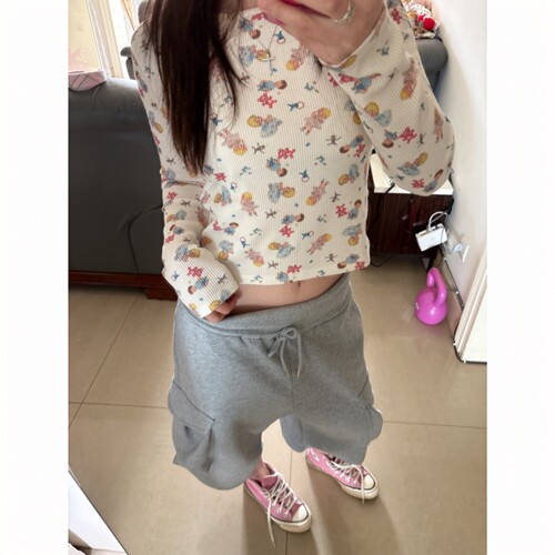 韩系卡通图案印花长袖T恤女春夏