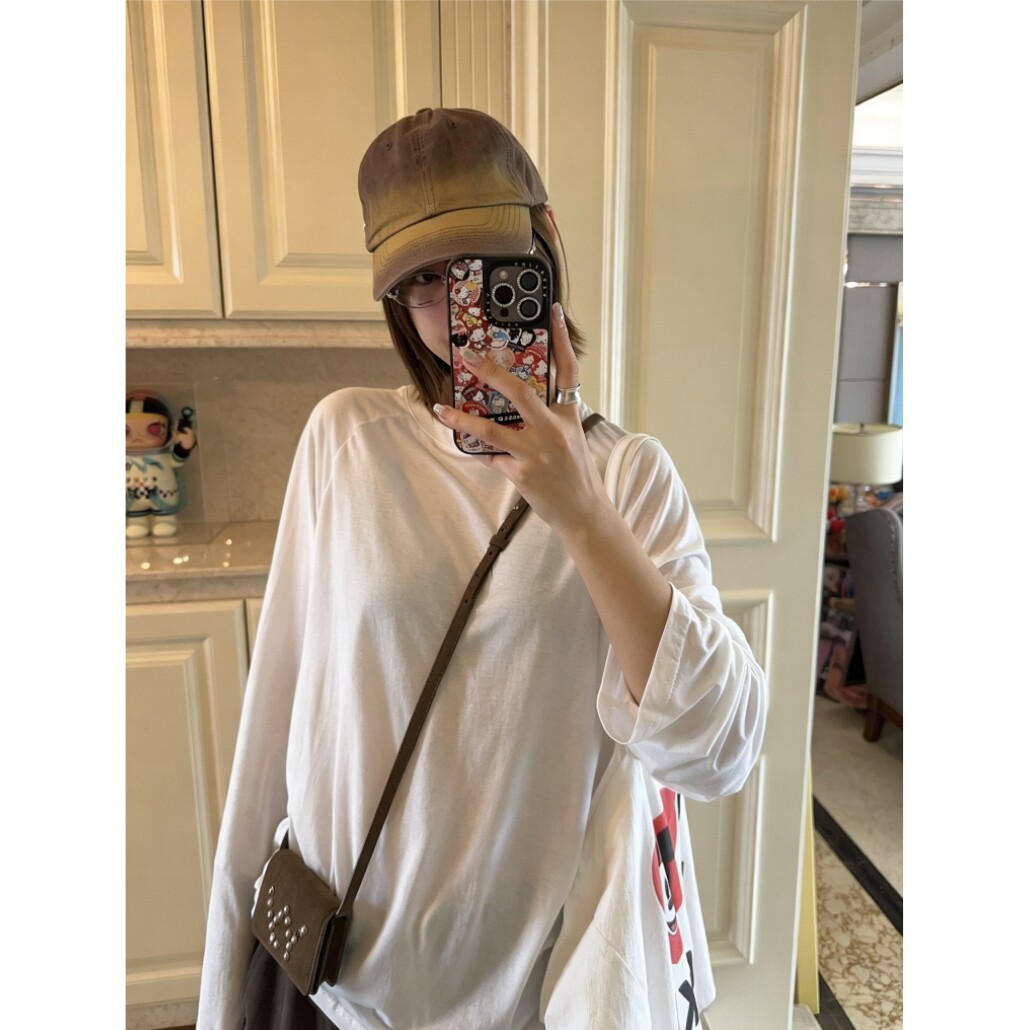 顽季果 初秋防晒罩衫榫卯爱心印花轻薄微透宽松打底衫T恤女上衣