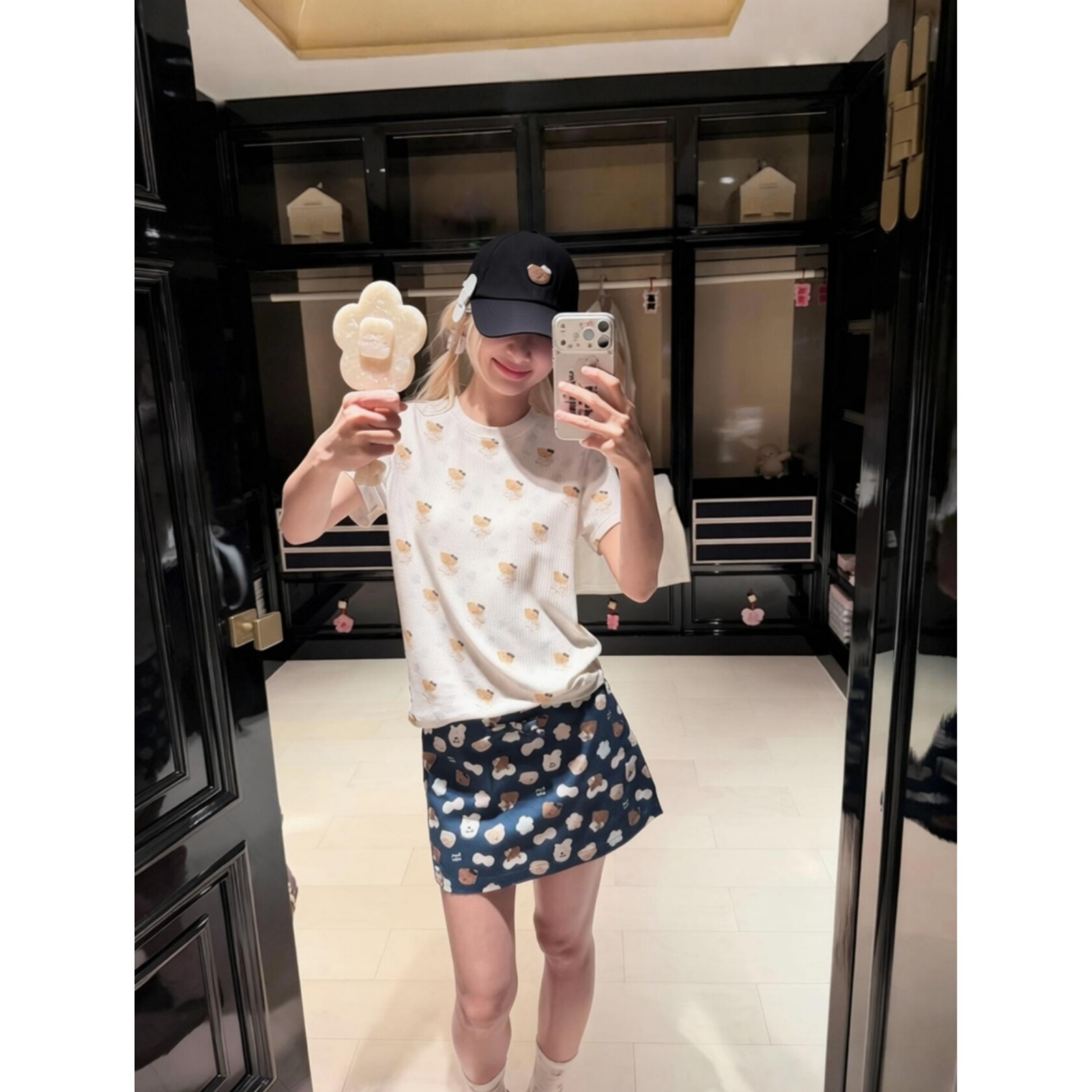 奶fufu可爱风~抱花小熊系列背心长袖开衫短裤短袖T恤女上衣套装夏
