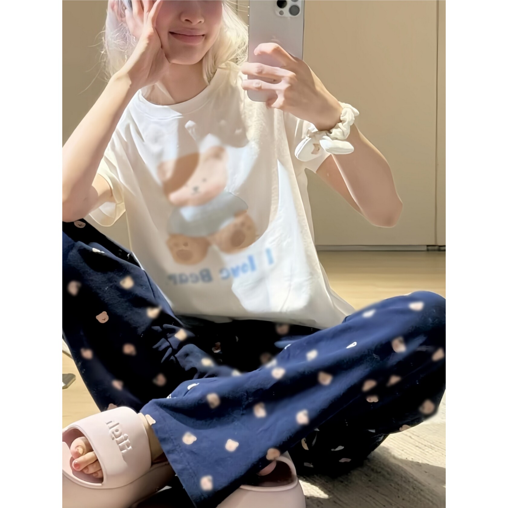 顽季果 可爱减龄奶熊合集印花正肩短款微宽松圆领短款T恤女上衣夏