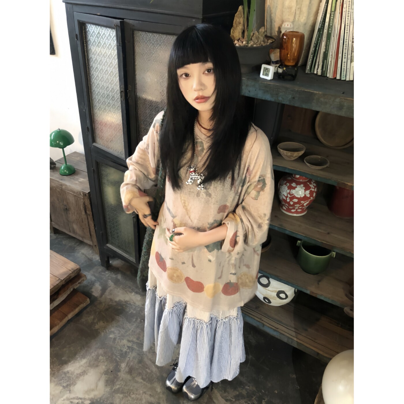 独特小众古着 印花设计感慵懒垂感宽松长袖T恤针织防晒衫女上衣夏 - 顽季果出品