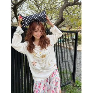 防晒罩衫 t恤薄款 宽松圆领休闲女上衣 幸运海星印花长袖 夏日海岛风