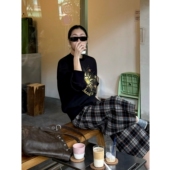 顽季 卫衣女秋 太阳神图腾印花松弛慵懒宽松套头短款 果 复古高级感