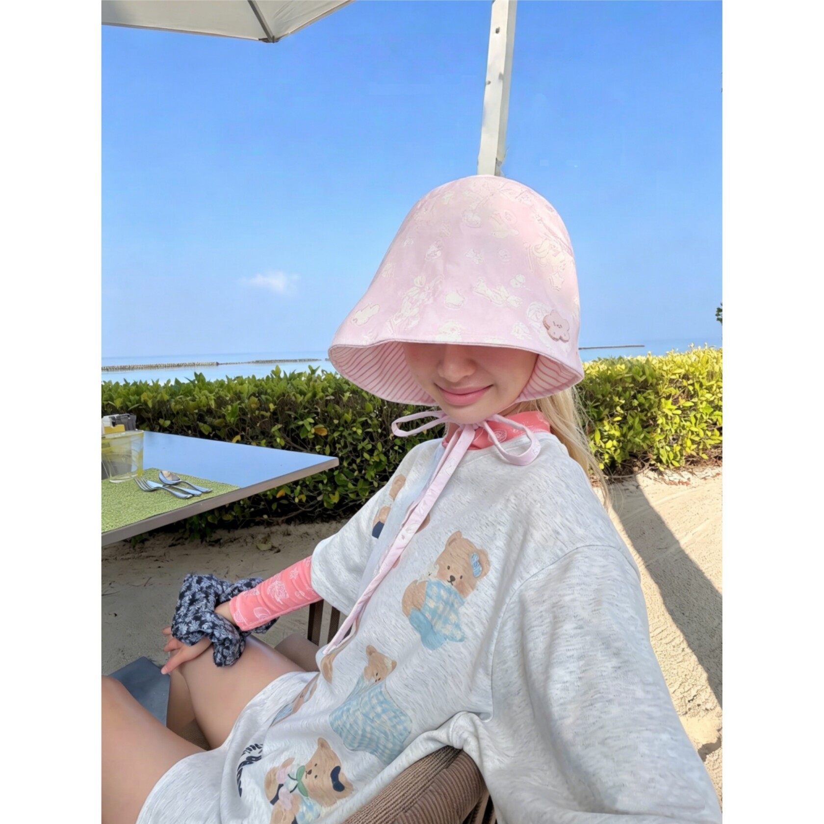 糯叽叽少女感~可爱奶熊印花宽松圆领慵懒休闲短袖T恤女上衣夏季