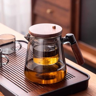 胡桃木把手玻璃内胆过滤茶水分离冲茶壶 飘逸杯泡茶壶g2024新款