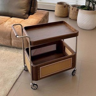 实木边几中古小推车可移动茶几客厅沙发边柜零食置物架Z藤编收纳