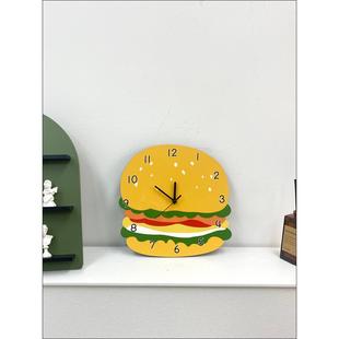 饰钟表 创意卡通汉堡趣味挂钟快餐店炸鸡店挂墙时钟家用走时静音装