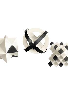 现代简约立体几何黑白摆件北欧样板间客厅酒柜书房创意桌面装饰品