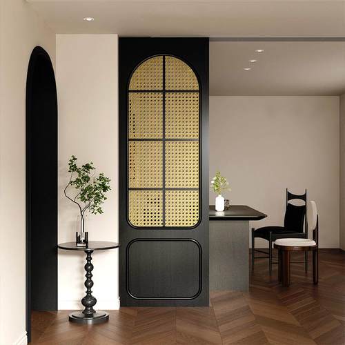 现代简约藤编屏风隔断客厅入户中古法式实木定制艺术酒店玄关屏风