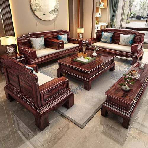 全实木乌金木沙发组合全套客厅冬夏两用红木别墅大小户型古典家具