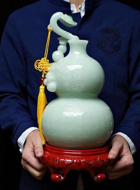 葫芦摆件玉石一对现代简约客厅酒架装饰电视柜摆设高档送礼工艺品