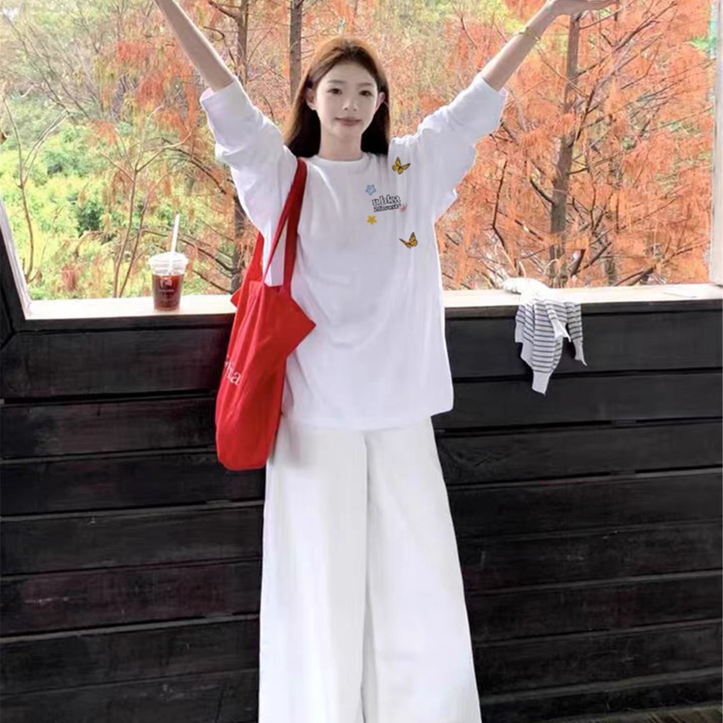 纯棉白色长袖短袖t恤小清新上衣