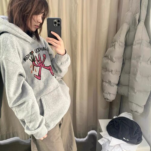 灰色连帽卫衣女oversize宽松上衣