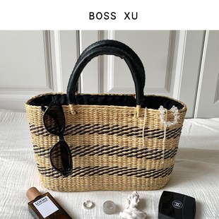 法式 草编包手工编织包手提菜篮子包海边度假沙滩包购物篮藤编包