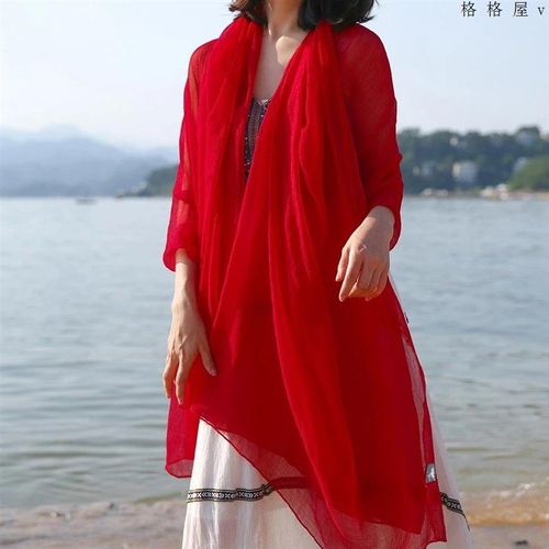 美丝宸 热卖纯色大尺寸140*180沙滩巾四季可用抗皱大红丝巾围巾