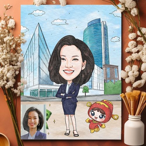 水彩漫画头像手绘真人照片设计卡通人像全家福结婚同事礼物定制