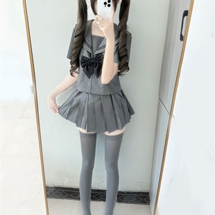 灰二本水手服日系学生服学院风jk制服女春秋短长袖灰色百褶裙套装