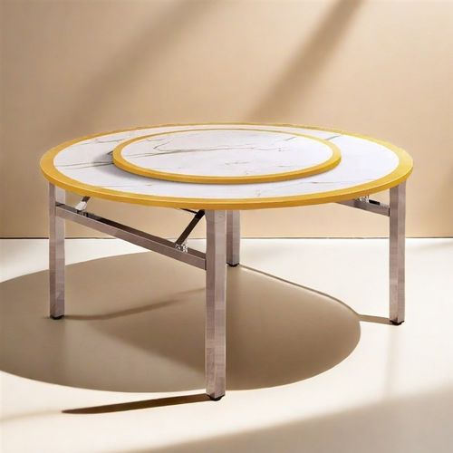 不锈钢折叠圆桌带转盘家用吃饭餐桌酒席J食堂大圆台可折叠桌子免