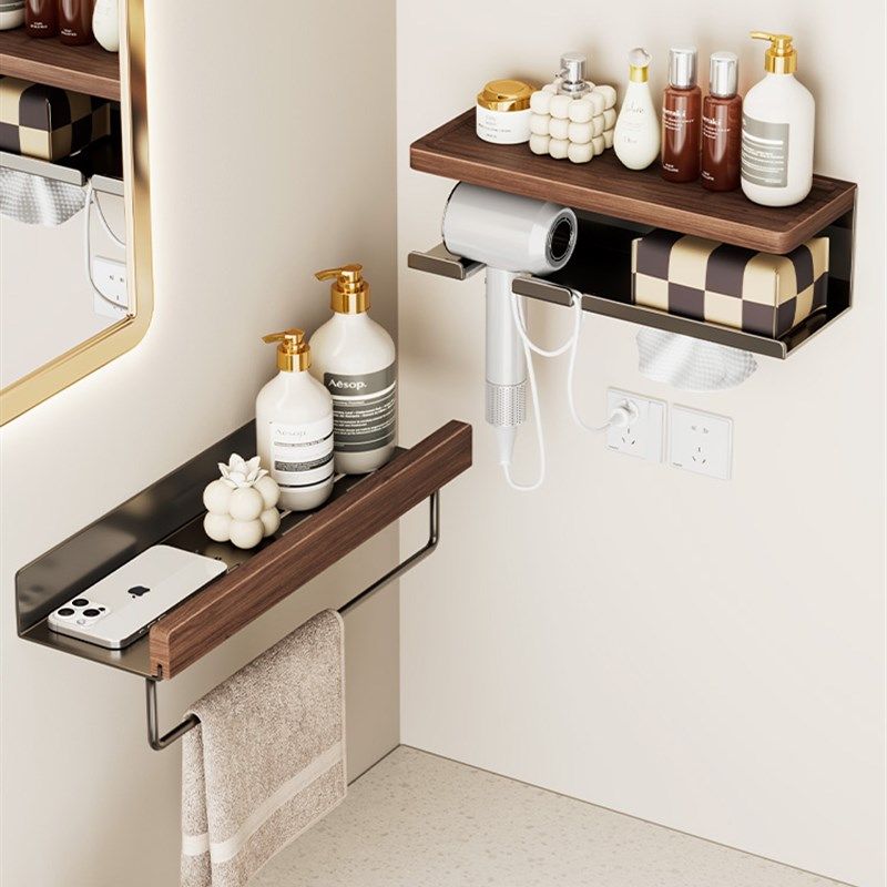 浴室免打孔胡桃木洗脸巾吹风机支架卫生间洗漱台纸巾盒一体置物架,家庭/个人清洁工具,吹风机置物架,淘宝优惠券,粉丝福利购,淘宝优惠卷