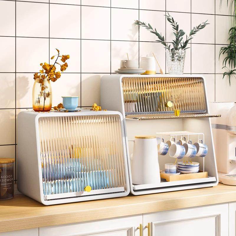 桌面杯子收纳盒办公室放茶具水杯置物架收纳柜厨房餐具防尘储物柜