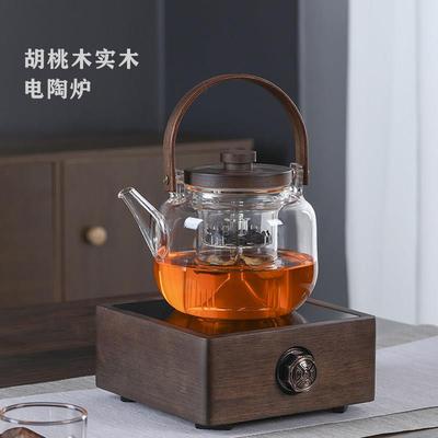 玻璃煮茶器蒸茶壶烧水壶提梁壶胡桃木电陶炉小型家用茶具茶炉套装