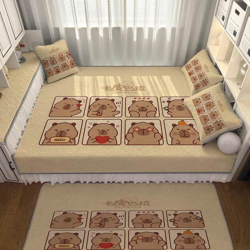 榻榻米床盖四季通用专用防滑大床单定制床笠卡皮巴拉儿童水豚卡通