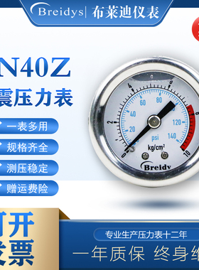 YN40Z轴向不锈钢耐震压力表水压表0-1.6MPa一分牙1/8气动表液压表