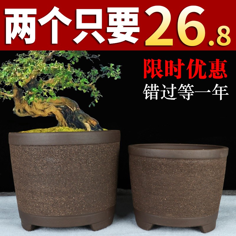 宜兴直桶紫砂花盆特价清仓绿植多肉君子兰花盆大号家庭造景陶瓷盆