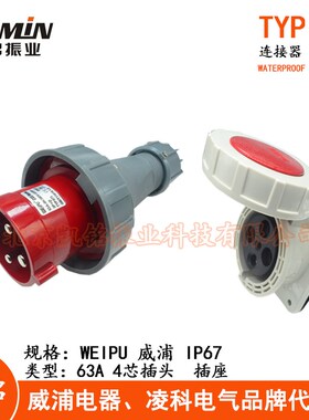威浦 63A4芯防水工业插头插座连接器TYP673 2919明装暗装活动IP67