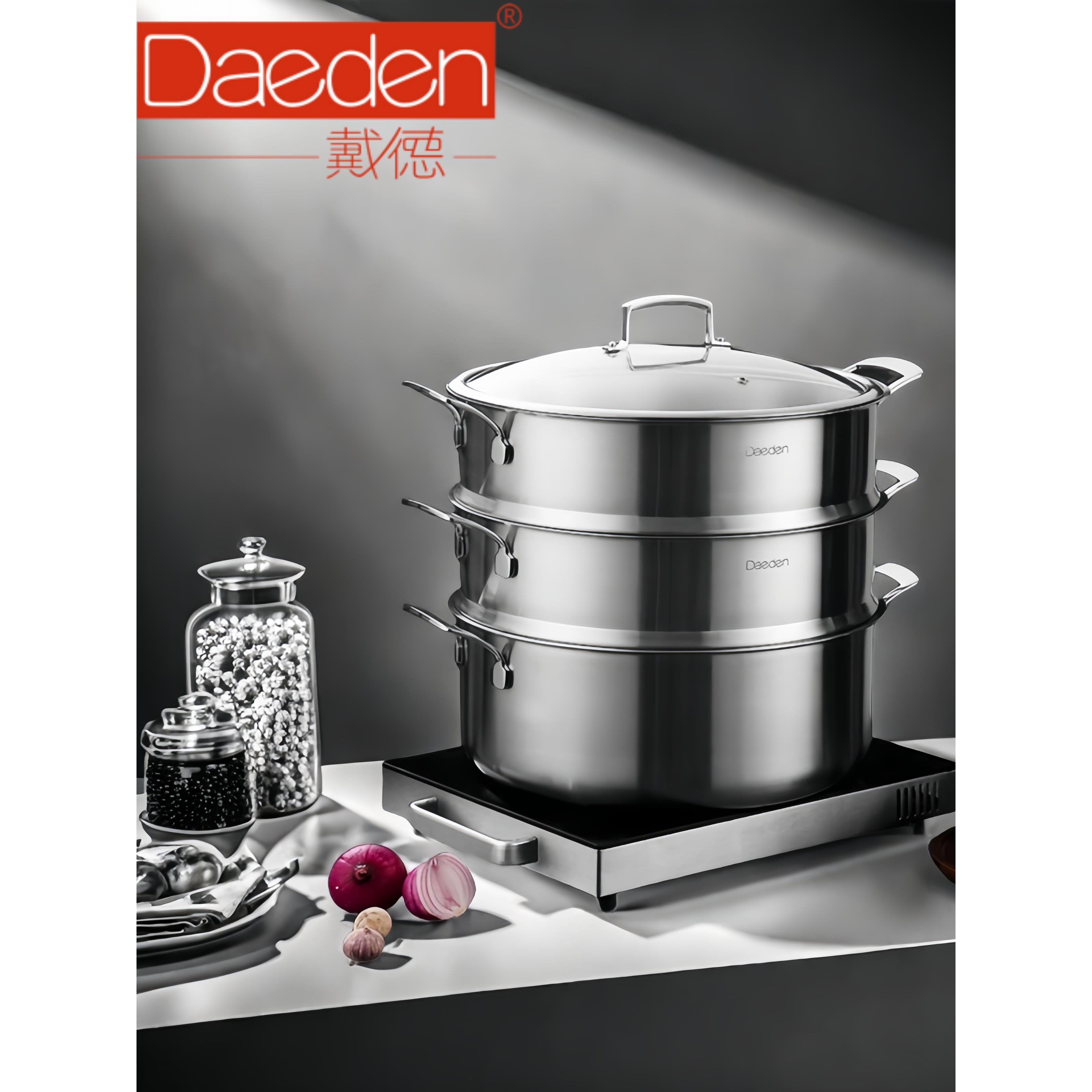 Daeden/戴德不锈钢蒸锅加厚多层蒸笼蒸包子馒头燃气电磁炉32/28cm