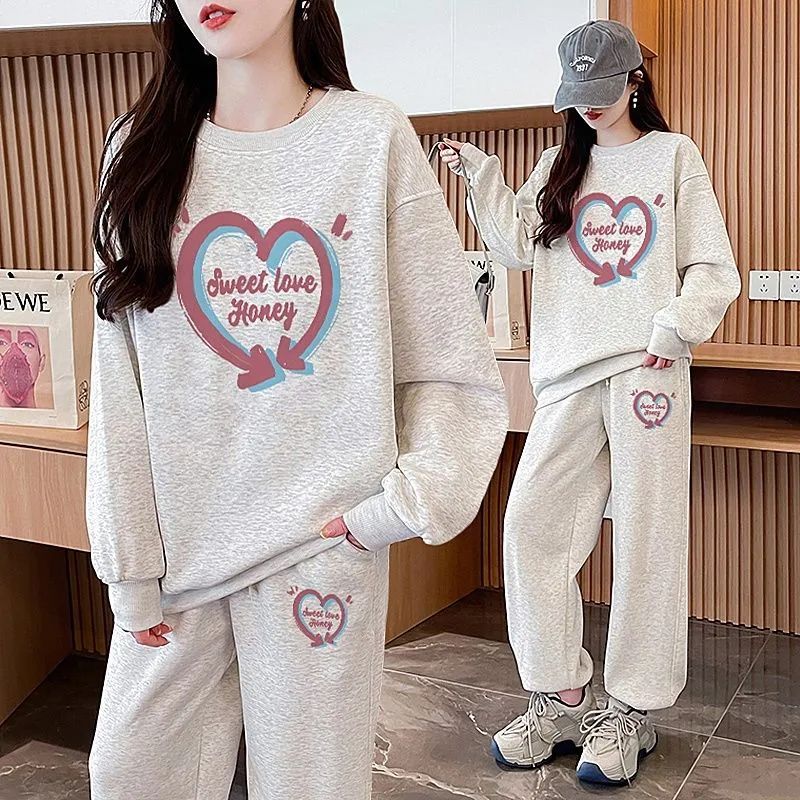 休闲百搭甜美运动套装女外穿新款大码胖mm网红时尚长袖长裤两件套