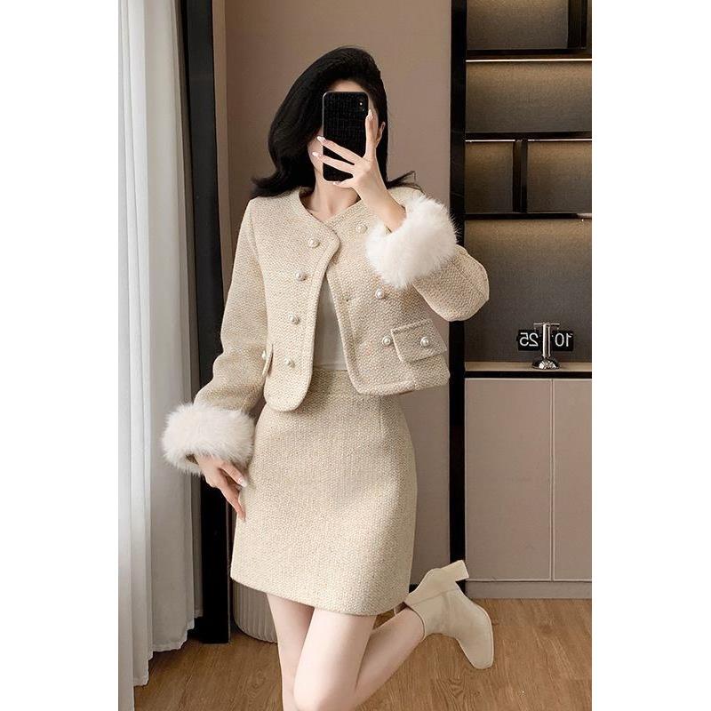 设计感气质减龄小香风毛袖