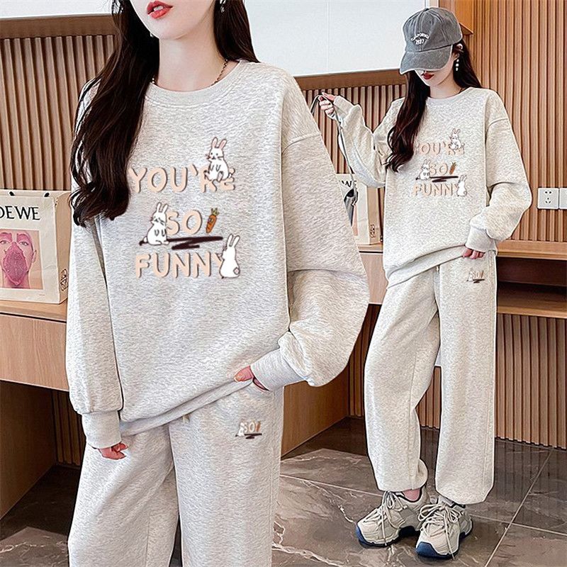 遮肚子胖mm大码显瘦休闲运动套装学生新款韩版长袖卫衣长裤两件套