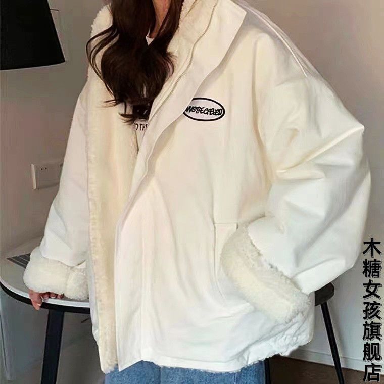 两面穿棉服女冬季加厚羊羔