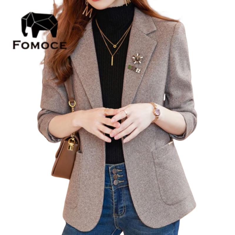 法曼斯千鸟格毛呢外套女短