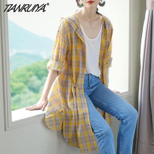夏季 百搭休閑襯衣外搭薄披肩外套 寬松中長款 帶帽防曬衣女2025新款