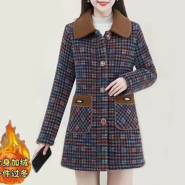 中老年女装冬季拼色加绒毛