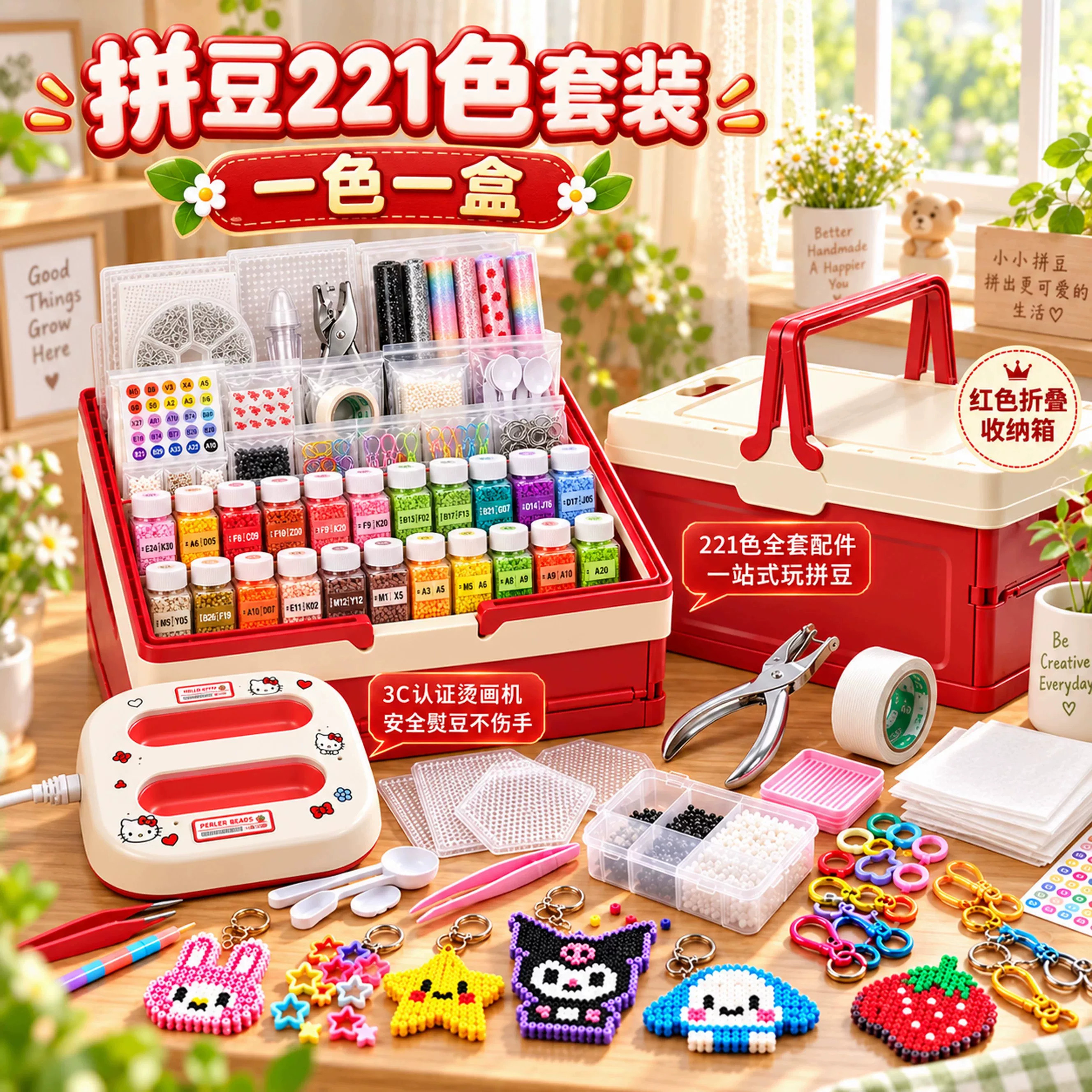 拼豆豆套装全套工具正版手工diy材料包带专用认证熨斗装备大全