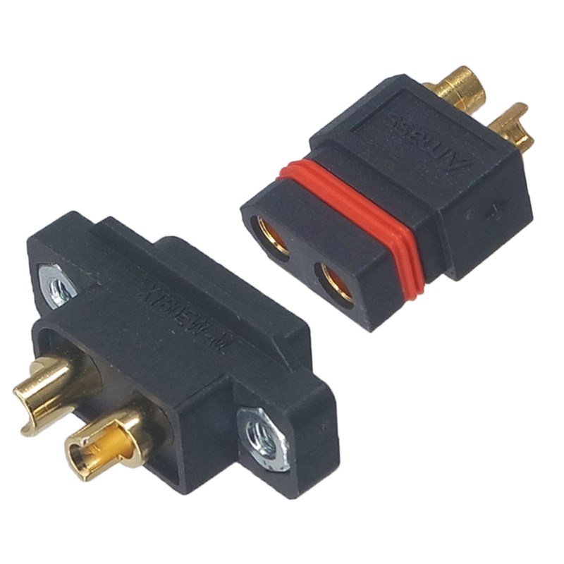 黑色XT60EW-M带固定耳镀金香蕉插头 Amass防水无人机锂电池连接器