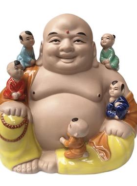 石湾陶瓷公仔吉祥礼品家居摆件装饰人物彩釉两款多仔笑佛五童子