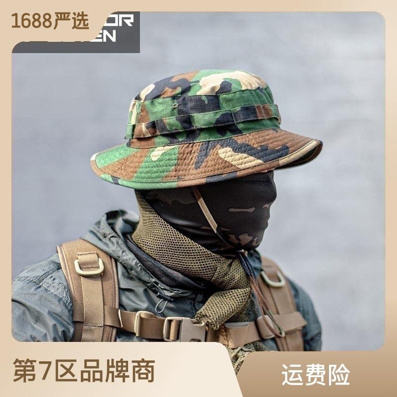 第7区军迷战术伪装短檐奔尼帽女户外圆边遮阳窄檐渔夫太阳帽帽子