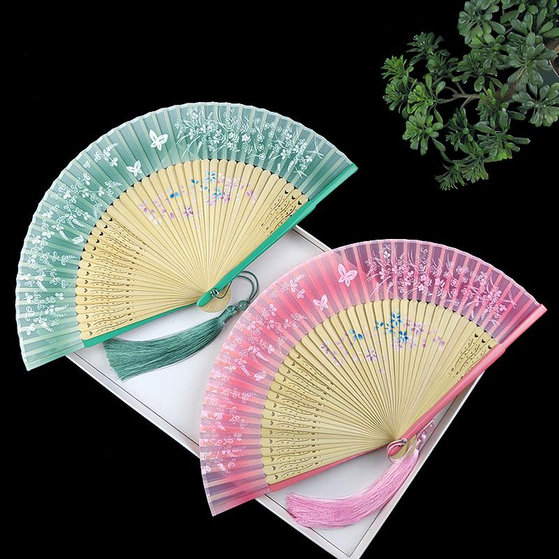 6寸扇子折扇中国风女式古风流苏古典汉服旗袍夏日随身折叠小竹扇