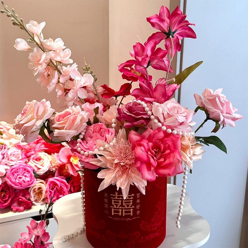 仿真花抱抱桶摆件粉色婚房氛围布置订婚结婚女方客厅卧室拉花装饰,节庆用品/礼品,拉花,淘宝优惠券,粉丝福利购,淘宝优惠卷